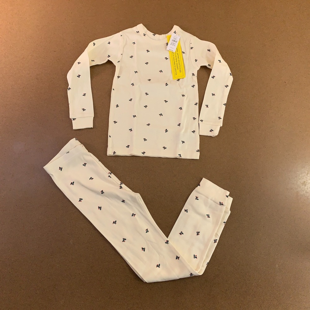 Gap Baby Girls 6Y Ivory Holly Cotton Long Sleeves Crew Holiday 2-Piece Set NWT‎